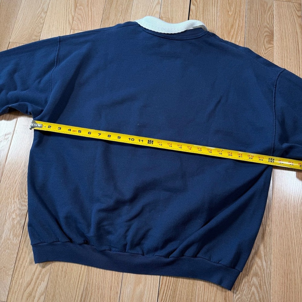 Vntg Morning Sun Petite Large Navy Falling Leaves Mouse Collared Grandma Sweater - Picture 11 of 11